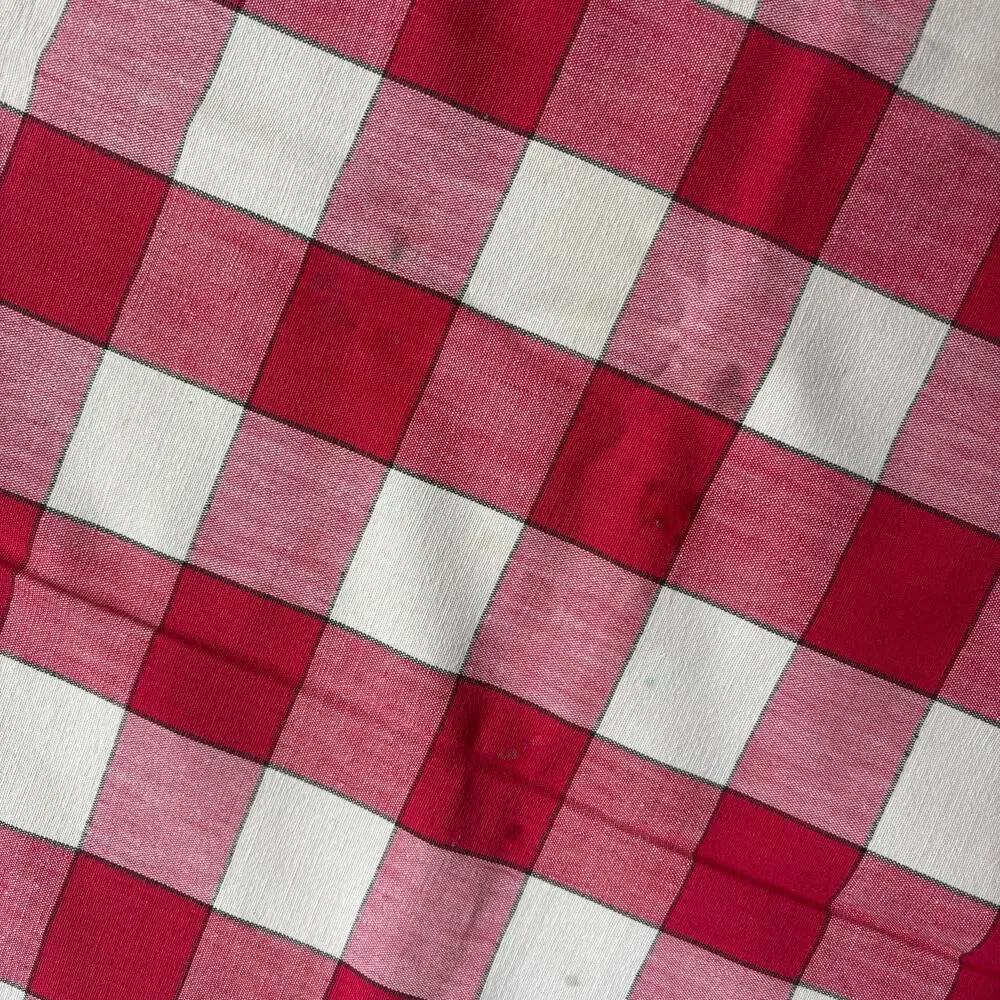 Vintage Tablecloth red & white plaid table topper homespun farmhouse FLAWS